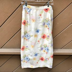 Vintage 90s Silk Floral Midi Skirt